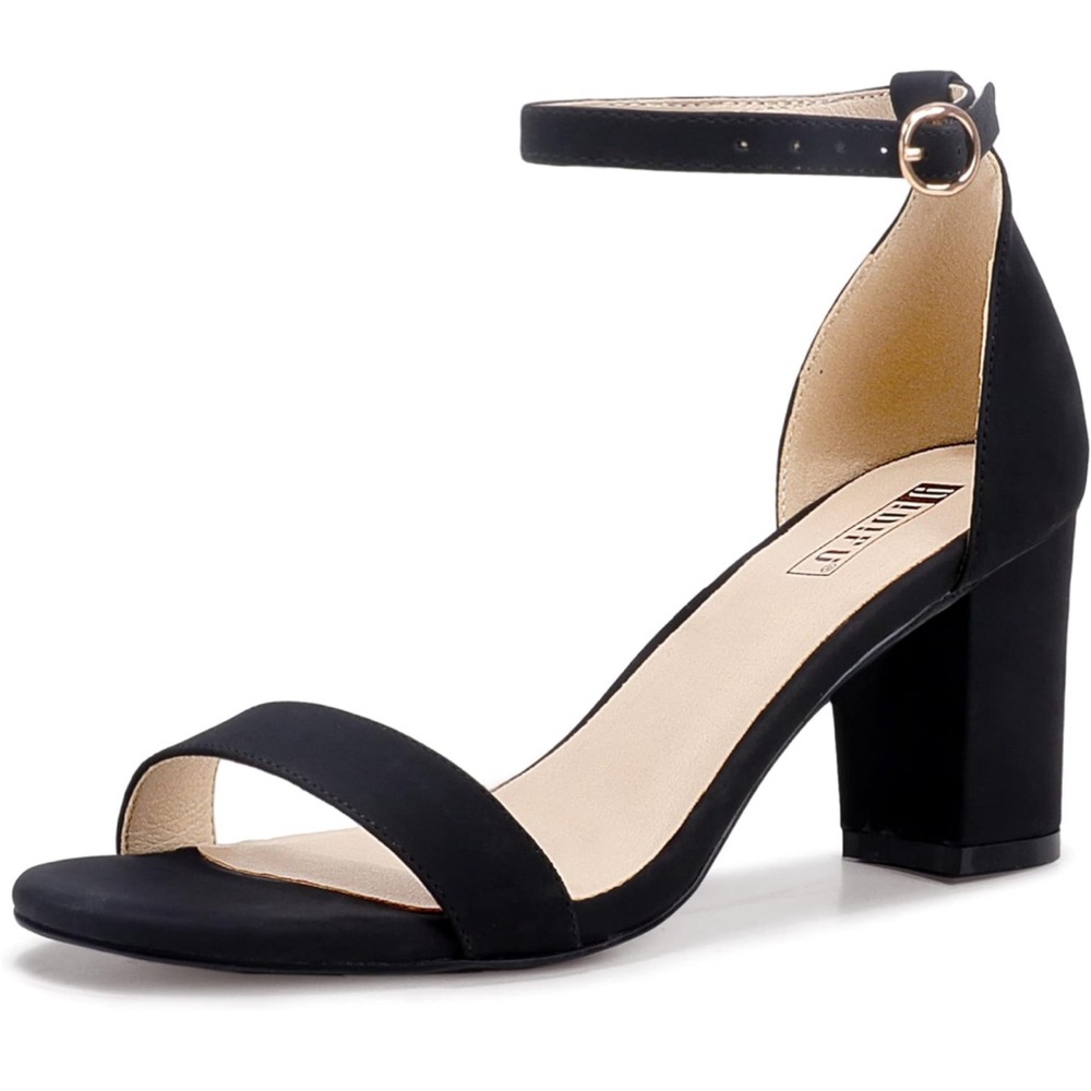 IDIFU Block Heels 3 Inch Suede Sandals Open Toe Heel Dress Shoes Women, Size 10